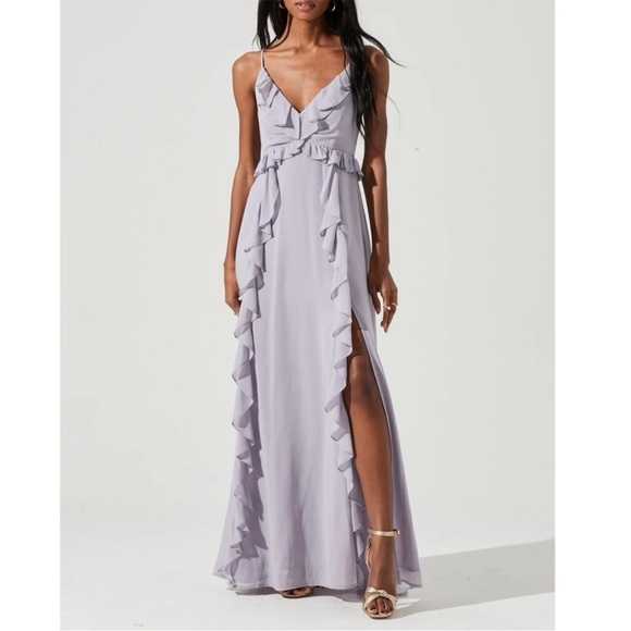 ASTR The Label Adoria Ruffled V-Neck Sleeveless Maxi Dress‎ Dusty Lavender large - Picture 1 of 12